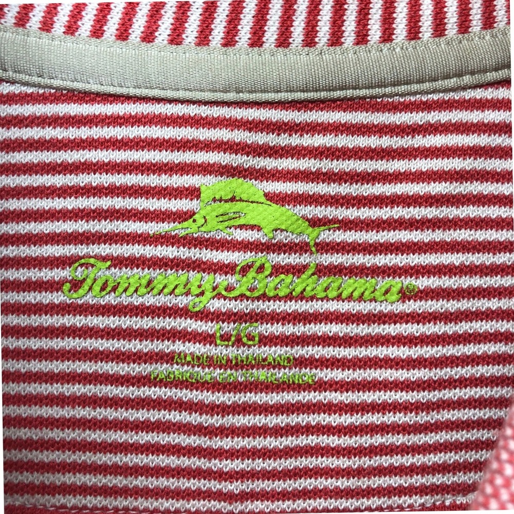 Tommy Bahama Mens Large Red White Striped Short Sleeve Marlin Polo Shirt - Picture 5 of 12
